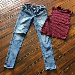 American Eagle 2pc outfit jeans & top size 2 small